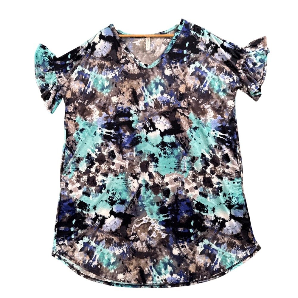 Artsy Boho Abstract Tunic Top Indie Art Teacher Core Teal Blue Women L‎